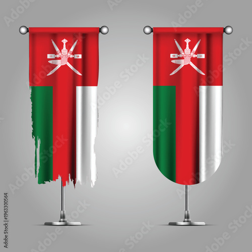 Double Style OMAN Flag Banners, Official Clean and Grunge Torn Look