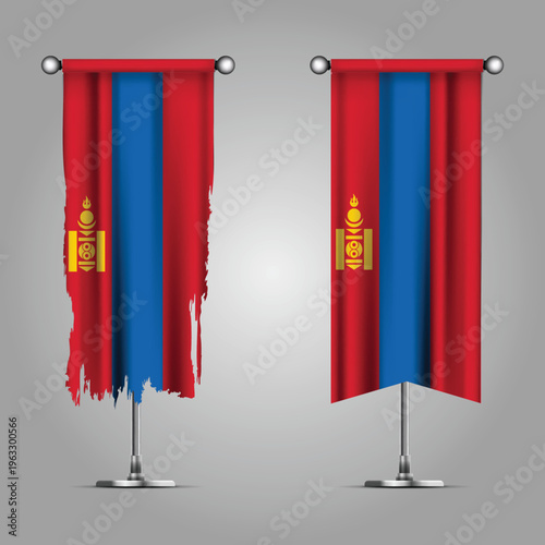 Double Style MONGOLIA Flag Banners, Official Clean and Grunge Torn Look