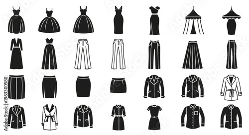 Photos Collection of Fashionable Clothing Items in Silhouette Style.