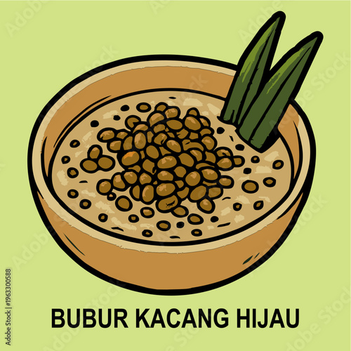 Hand Drawn Vector Illustration of Bubur Kacang Hijau, Indonesian Sweet Green Bean Dessert