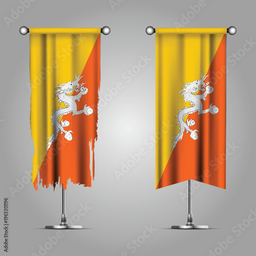 Double Style BHUTAN Flag Banners, Official Clean and Grunge Torn Look