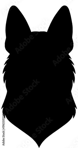 German Shepherd dog head silhouette, solid black front facing vector