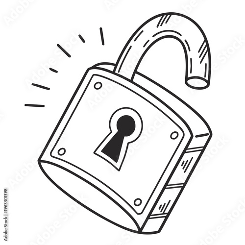 Photos Simplified cartoon style drawing of opened padlock with curved lines suggesting