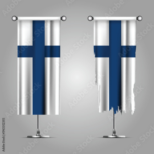 Double Style FINLAND Flag Banners, Official Clean and Grunge Torn Look