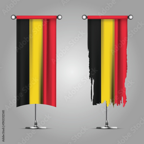 Double Style BELGIUM Flag Banners, Official Clean and Grunge Torn Look