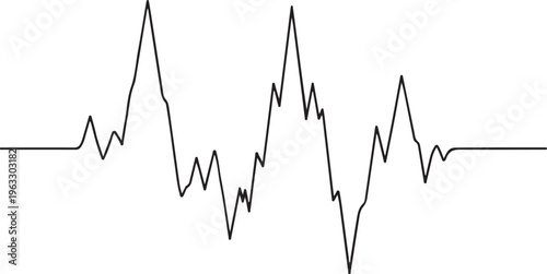 Black thin stroke line graph with peaks and valleys on white background