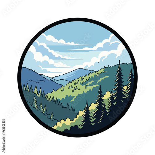 Mountain landscape with pine trees 1.