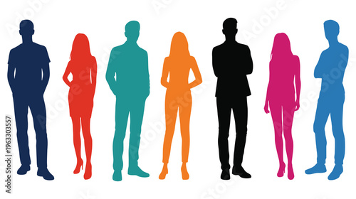 People silhouette set with diverse men and women standing in different positions