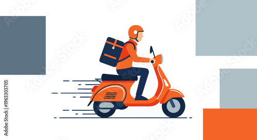 Man on a scooter with a delivery bag, conveying speed and efficiency in urban logistics and transportation services
