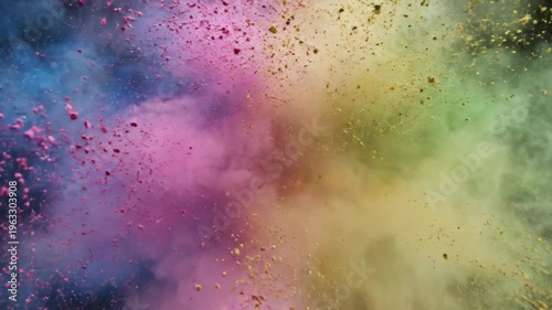 Small cluster of colorful confetti falling against solid black background