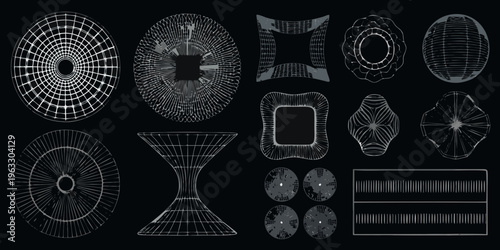 Photography Geometric abstract shapes in grayscale a collection of wireframe forms