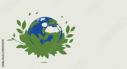 Green eco-friendly earth globe with leaves symbolizing nature, environment, and global conservation