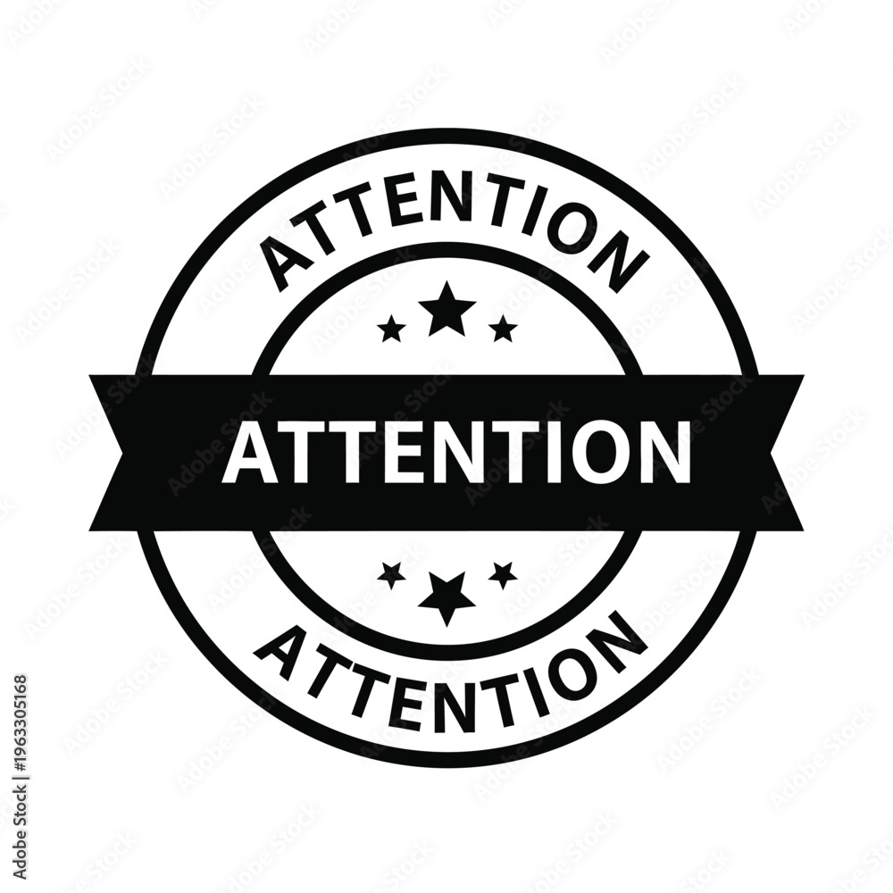 Fototapeta premium Vector illustration of a black and white attention stamp with starburst design elements