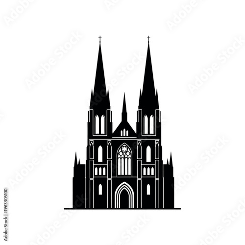 Gothic Cathedral Silhouette Vector Illustration.