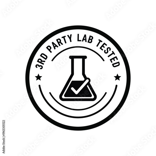 Vector illustration of 3rd party lab tested badge with beaker and checkmark symbol