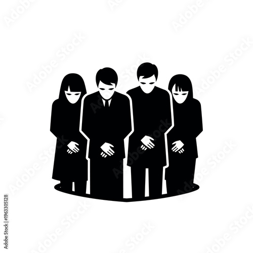 Group of people bowing in respect.