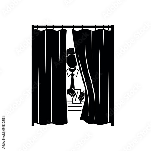 Man voting in a private booth.