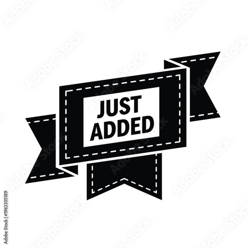 Konstfotografi Vector illustration of a black and white just added ribbon badge with dotted lin