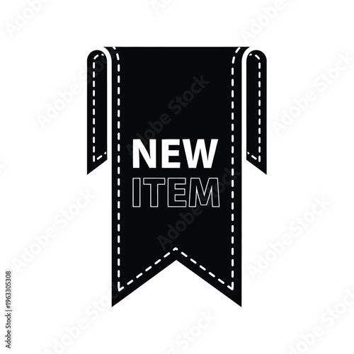 Vector illustration of a black banner with white text and dotted lines for new item announcement