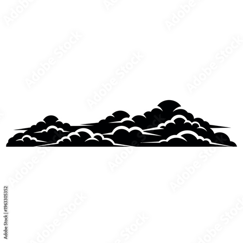 Stylized black cloud formation silhouette on white background.