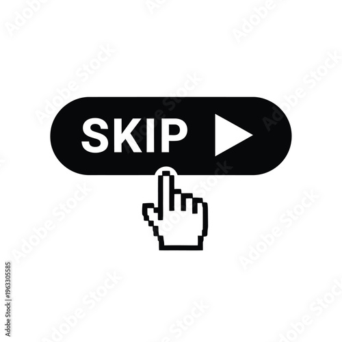 Vector illustration of a hand clicking a skip button with a play icon