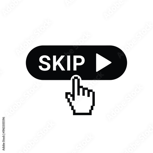 Vector illustration of a hand clicking a skip button with a play icon