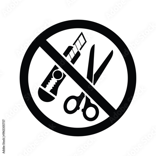 Vector illustration of no cutting tools sign with scissors knife and nail clippers