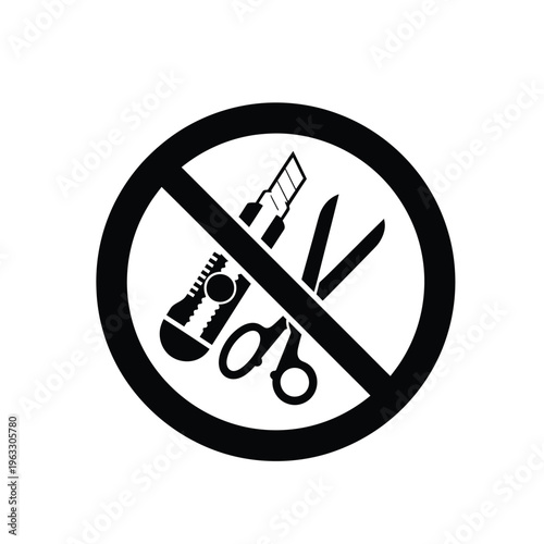 Vector illustration of prohibited nail care tools sign with scissors files and clippers