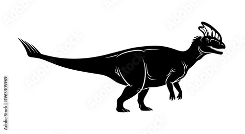 Black silhouette of dinosaur.