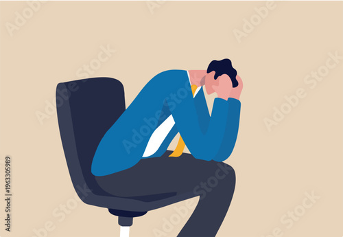 Regret on business mistake, frustration or depressed, stupidity or foolish losing all money, stressed and anxiety on failure concept, frustrated businessman holding his head sitting alone on the chair