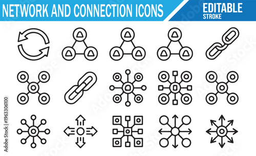 Sketch network and communication icons pack with data sharing and flow elements
