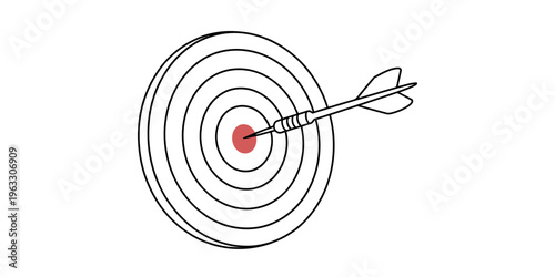 A single dart hitting the bullseye in the center of a circular target representing achievement Vector, illustration