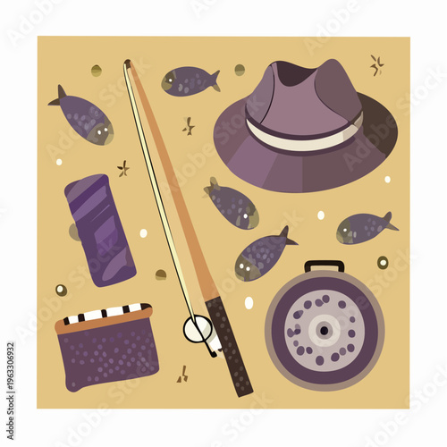 Fishing gear and fish collection for a successful angling trip.