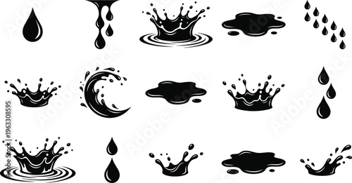 Obraz na plátně Water droplet and splash icons vector illustration, liquid motion symbol design,