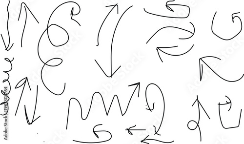 Collection of hand drawn arrows and abstract shapes