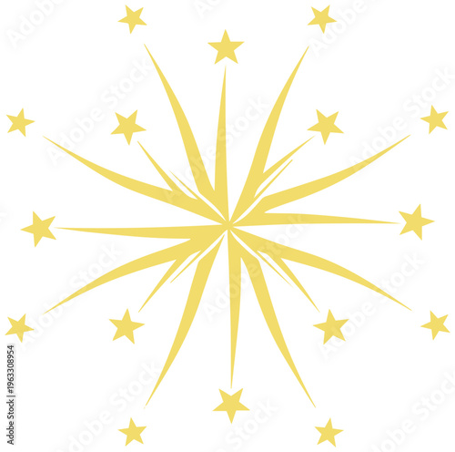 Vibrant yellow starburst with sparkling stars shining brightly
