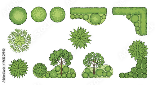 Set of 14 Top View Garden Landscape Elements Vector