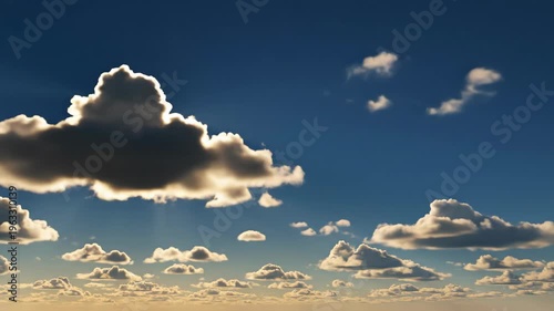 Brilliant sun shining through scattered clouds against deep blue sky