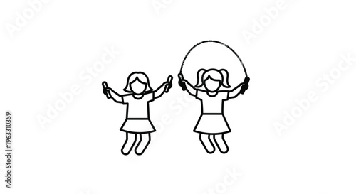 Two girls jumping rope in a playful activity.