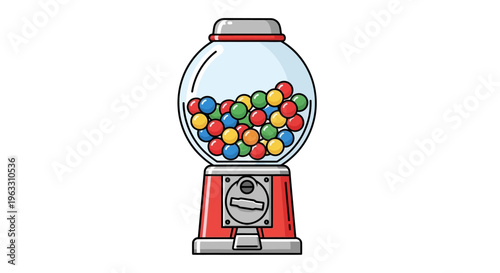 Vintage red gumball machine filled with colorful candies.