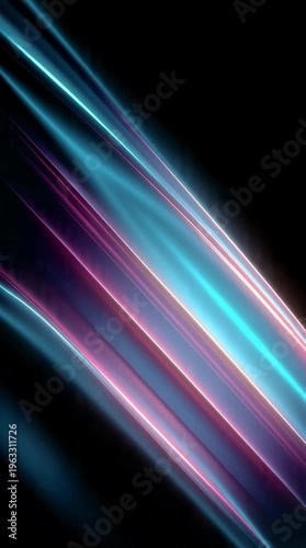Light streaks, abstract lines and neon glow in a dark background for futuristic technology, digital art and modern design with vibrant energy beams illuminating space. Motion graphics, laser effects