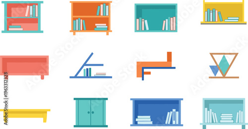 Colorful furniture with books on shelves bookshelves shelf