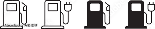 Gas and Electric Charging Station Icons. Fuel Pump, EV Charger and Energy Vector Icon Set