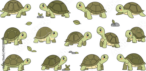 ute turtle cartoon set with different poses adorable reptile animal character illustration collection