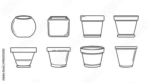 Collection of Various Plant Pots and Planters Outline Icons Gardening Elements