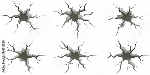 Cracked surface illustration with multiple fracture patterns on white