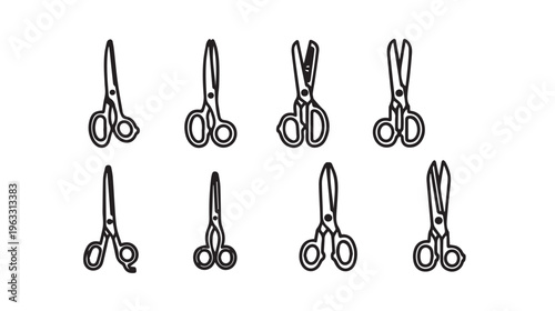 Collection of Various Scissors Outlines Isolated on White Background