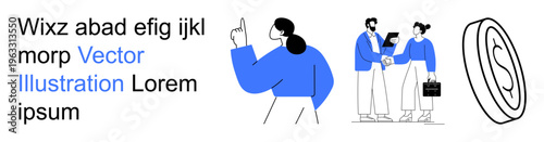 Business strategy, teamwork, corporate communication, economic growth, entrepreneurship, financial management. People collaborating and a coin icon. Teamwork and economic growth