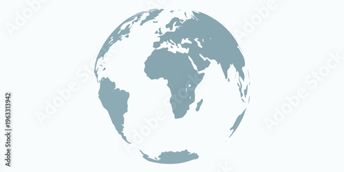 Stylized blue and white globe illustration with prominent continental shapes