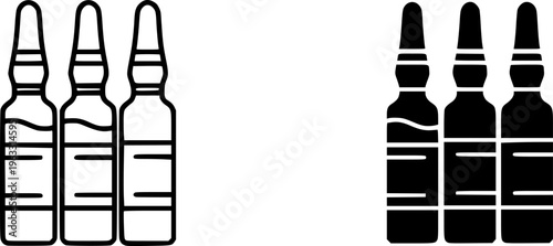 Medical Ampoule and Vial Icon Set - Liquid Medicine Injection Vector Illustration (Outline & Solid Styles)
